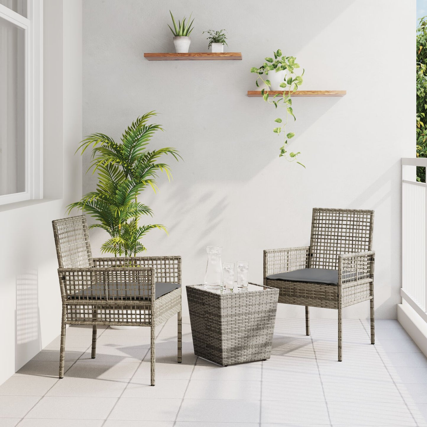 3-Delige Bistro Set Voor De Tuin Met Kussens Grijs Poly Rattan