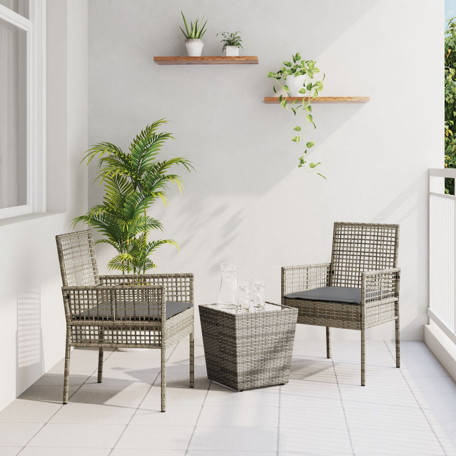 3-Delige Bistro Set Voor De Tuin Met Kussens Grijs Poly Rattan