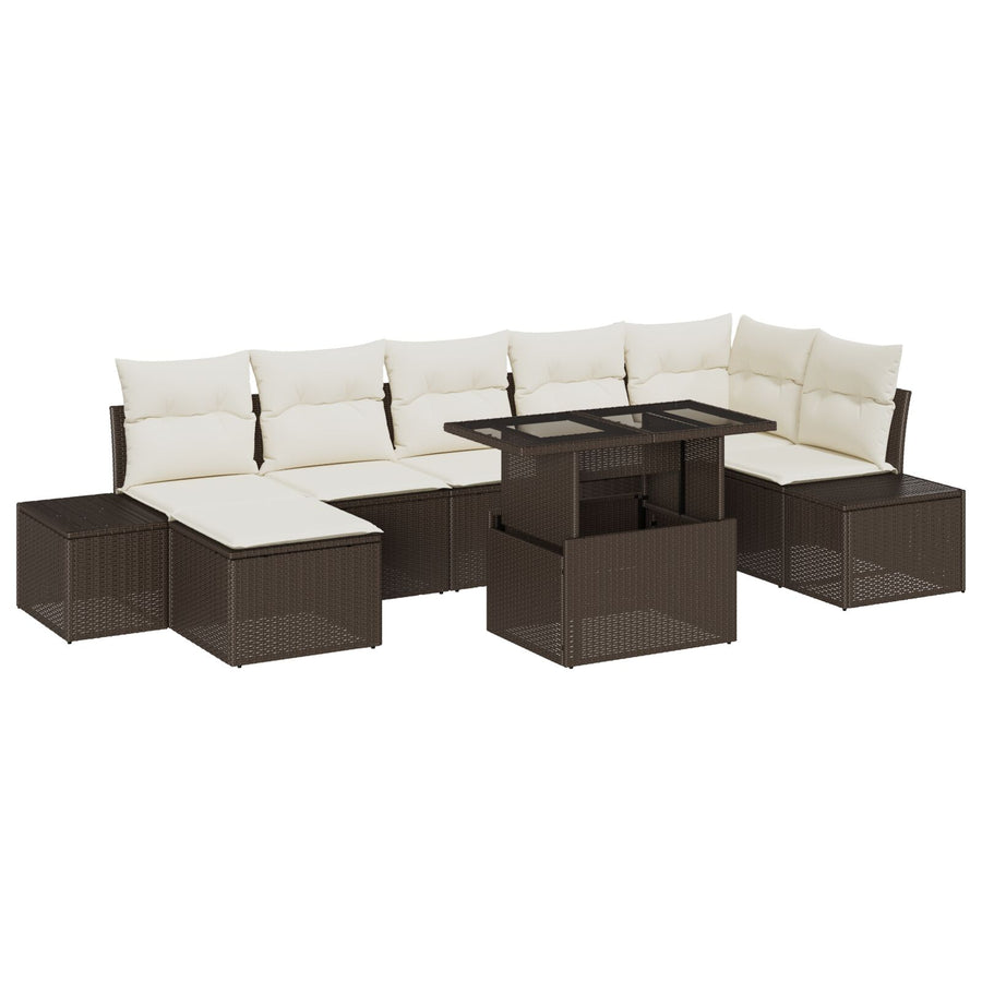 Tuinbank Set Set Van 8 Bruin, Beige Poly Rattan, Gehard Glas