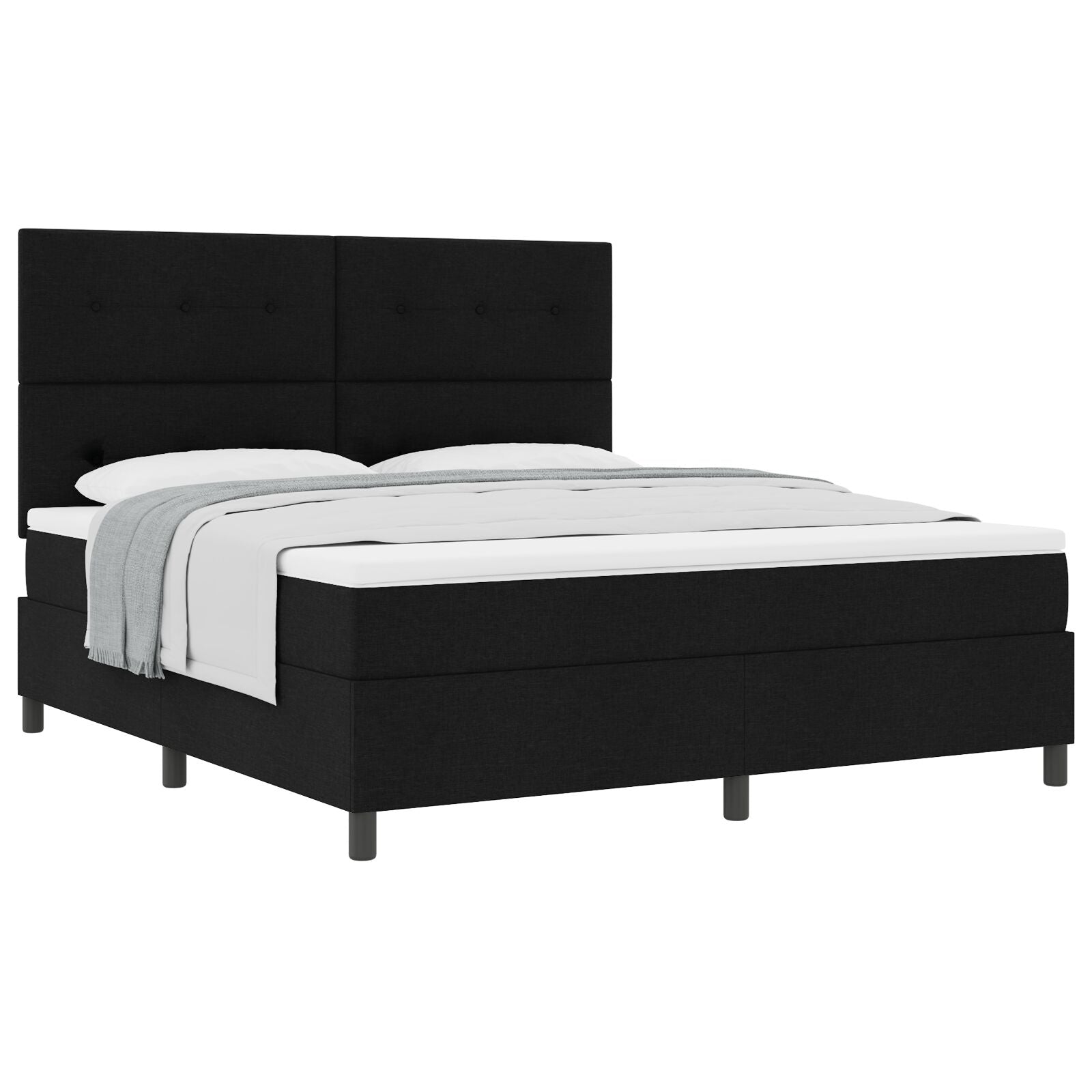 Boxspring Bed Met Matras Super King Stof Zwart 180 x 200 cm Knopgeknopt