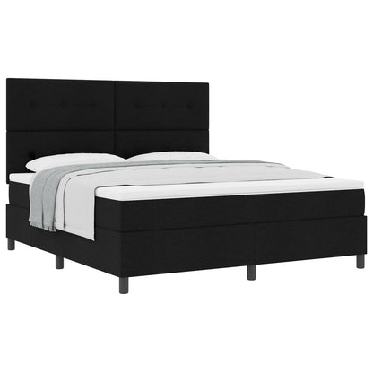 Boxspring Bed Met Matras Super King Stof Zwart 180 x 200 cm Knopgeknopt