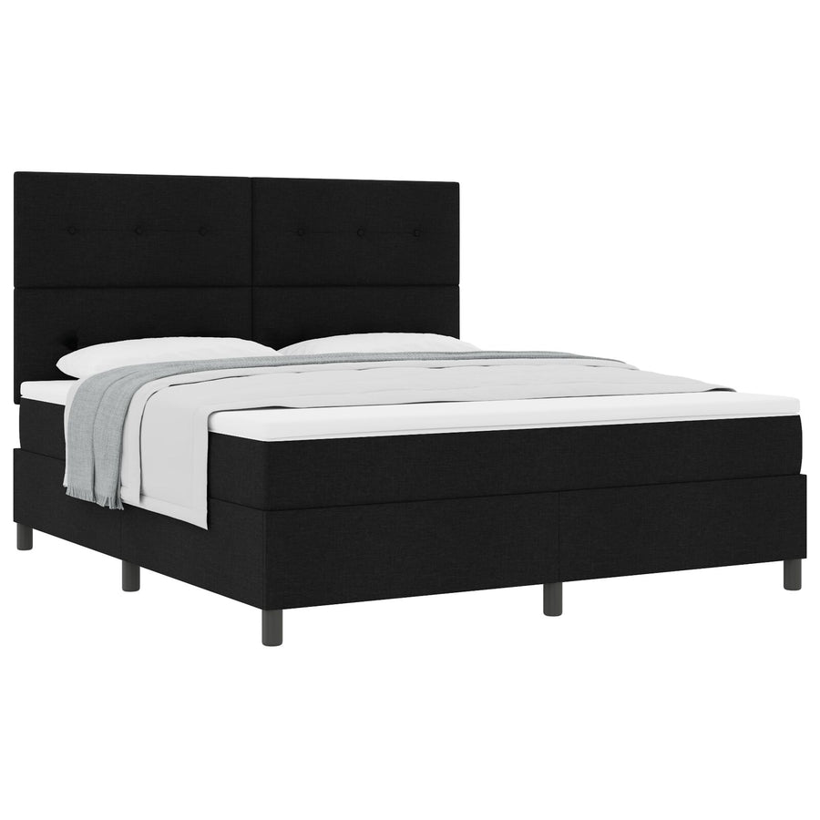 Boxspring Bed Met Matras Super King Stof Zwart 180 x 200 cm Knopgeknopt