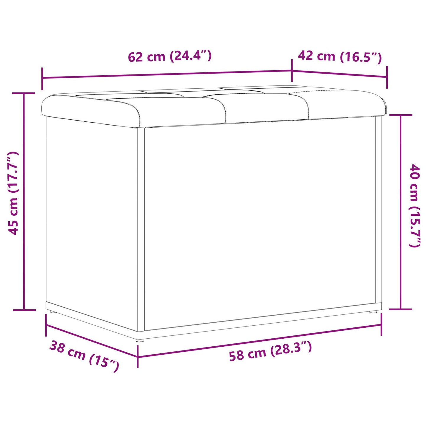 Opslagbank 60X40X45 Cm Houtmateriaal Zwart eiken 62 x 42 x 45 cm