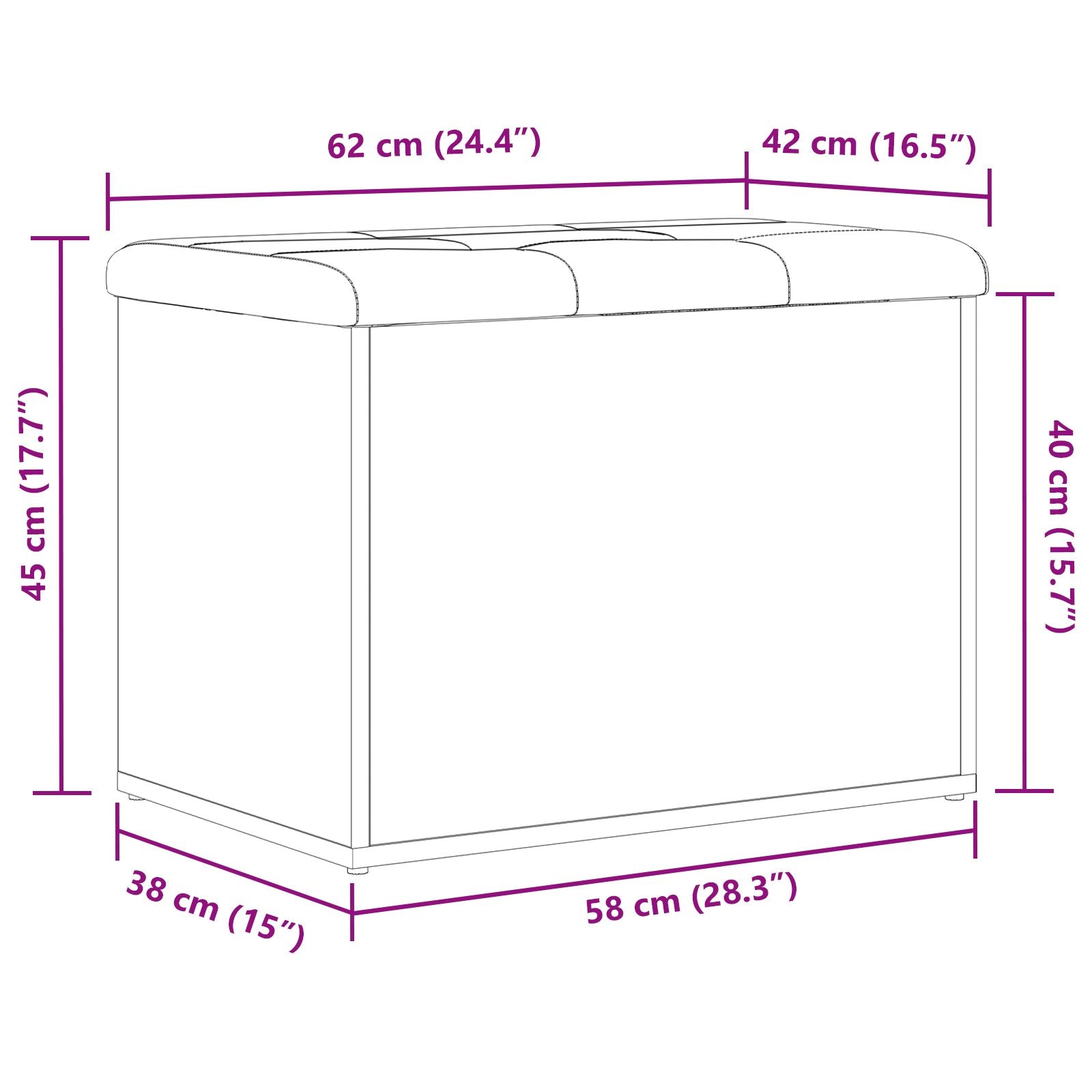Opslagbank 60X40X45 Cm Houtmateriaal Zwart eiken 62 x 42 x 45 cm