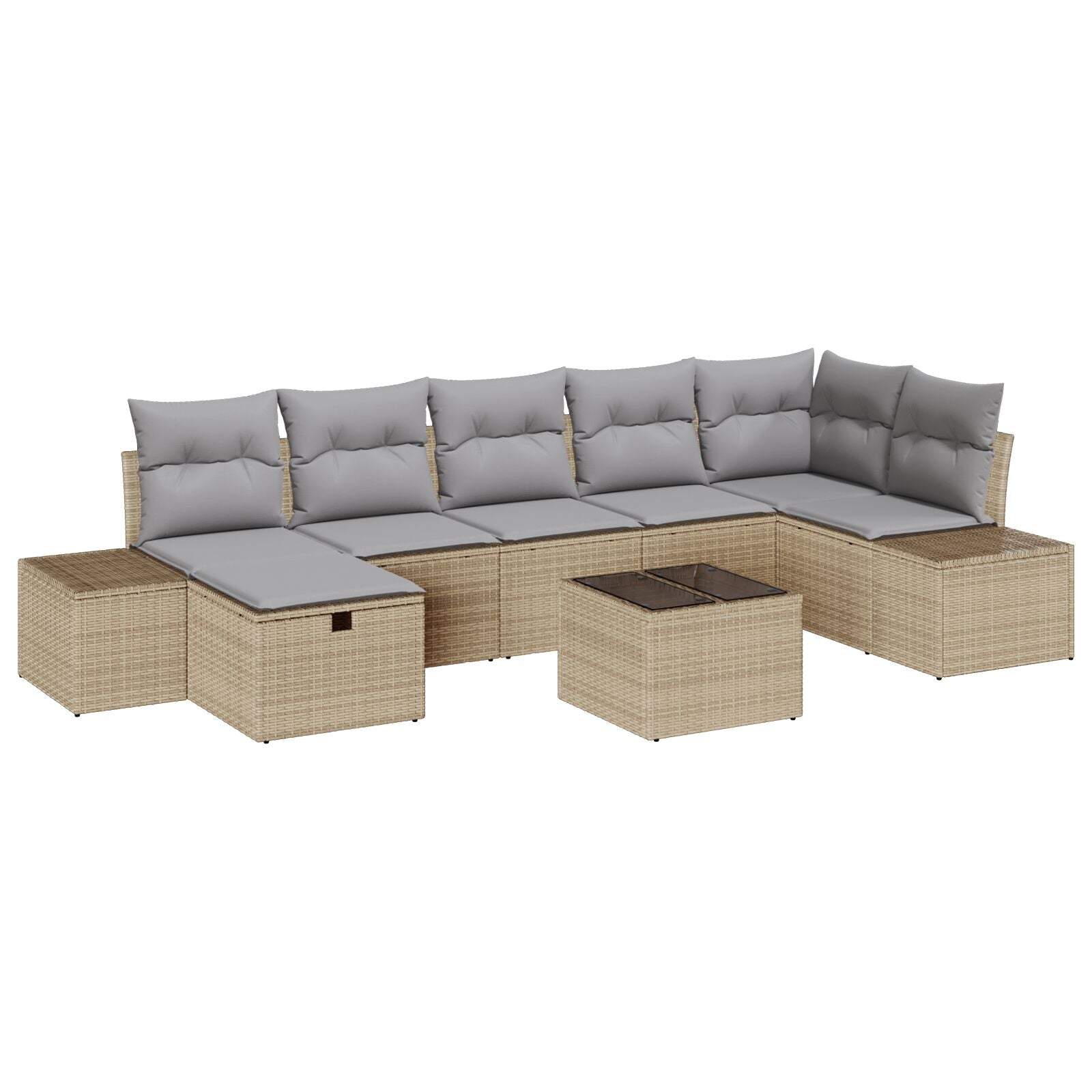 8-Delige Tuinbankset Met Kussens Beige Poly Rattan