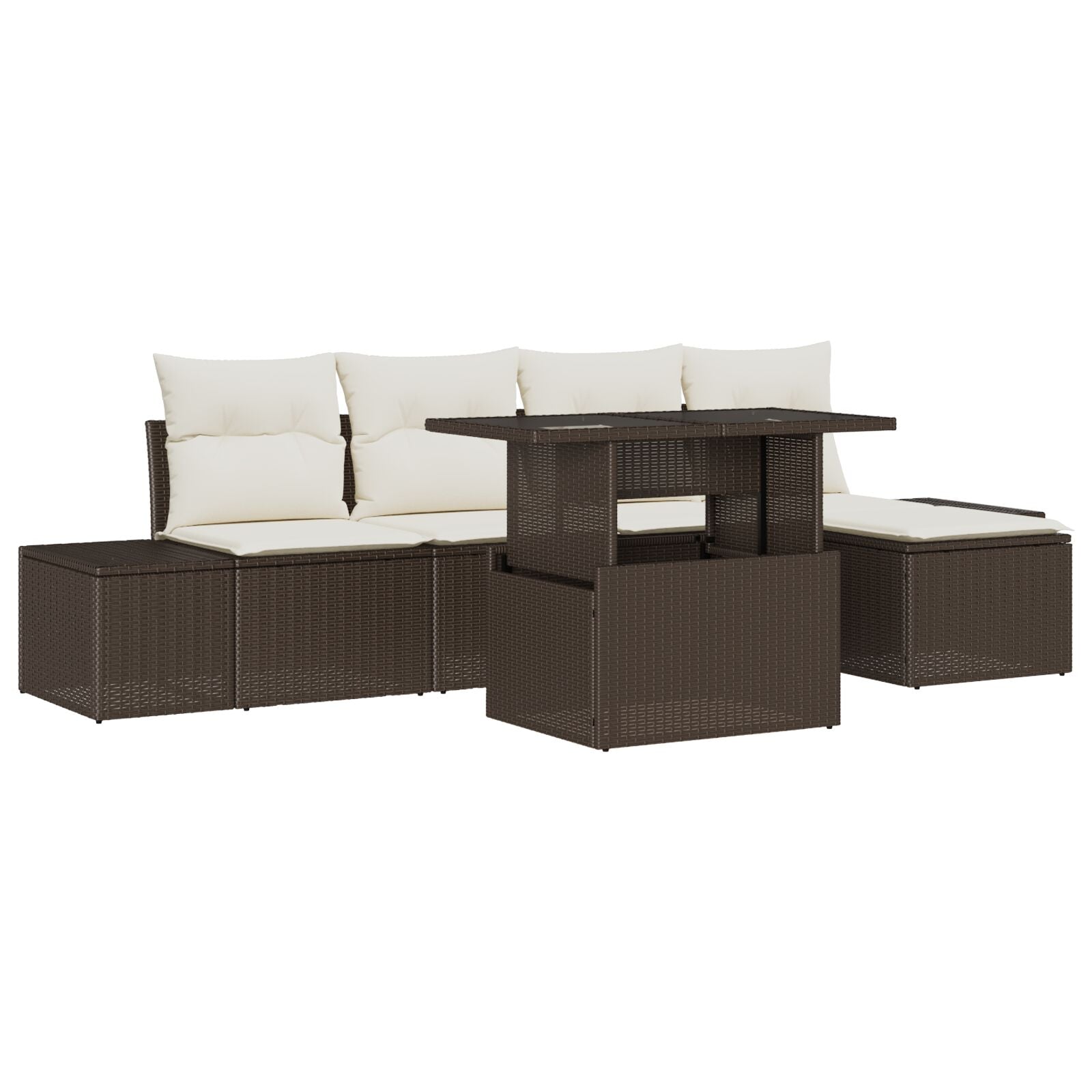 Tuinbank Set Set Van 6 Bruin Rattan 6-Delige Bankset