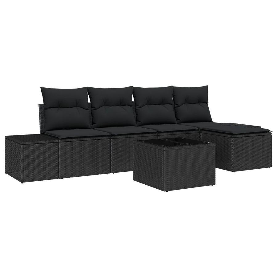 6-Delige Tuin Sofa Set Met Kussens Beige Poly Rattan Zwart met tafel