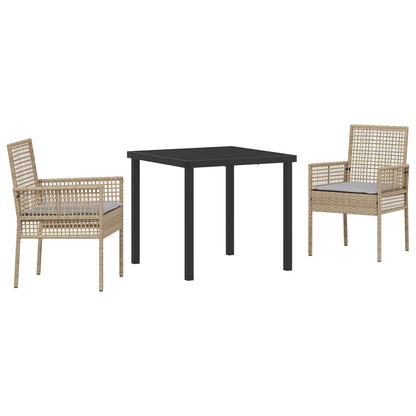 3-Delige Tuin Eetset Met Kussens Beige Poly Rattan