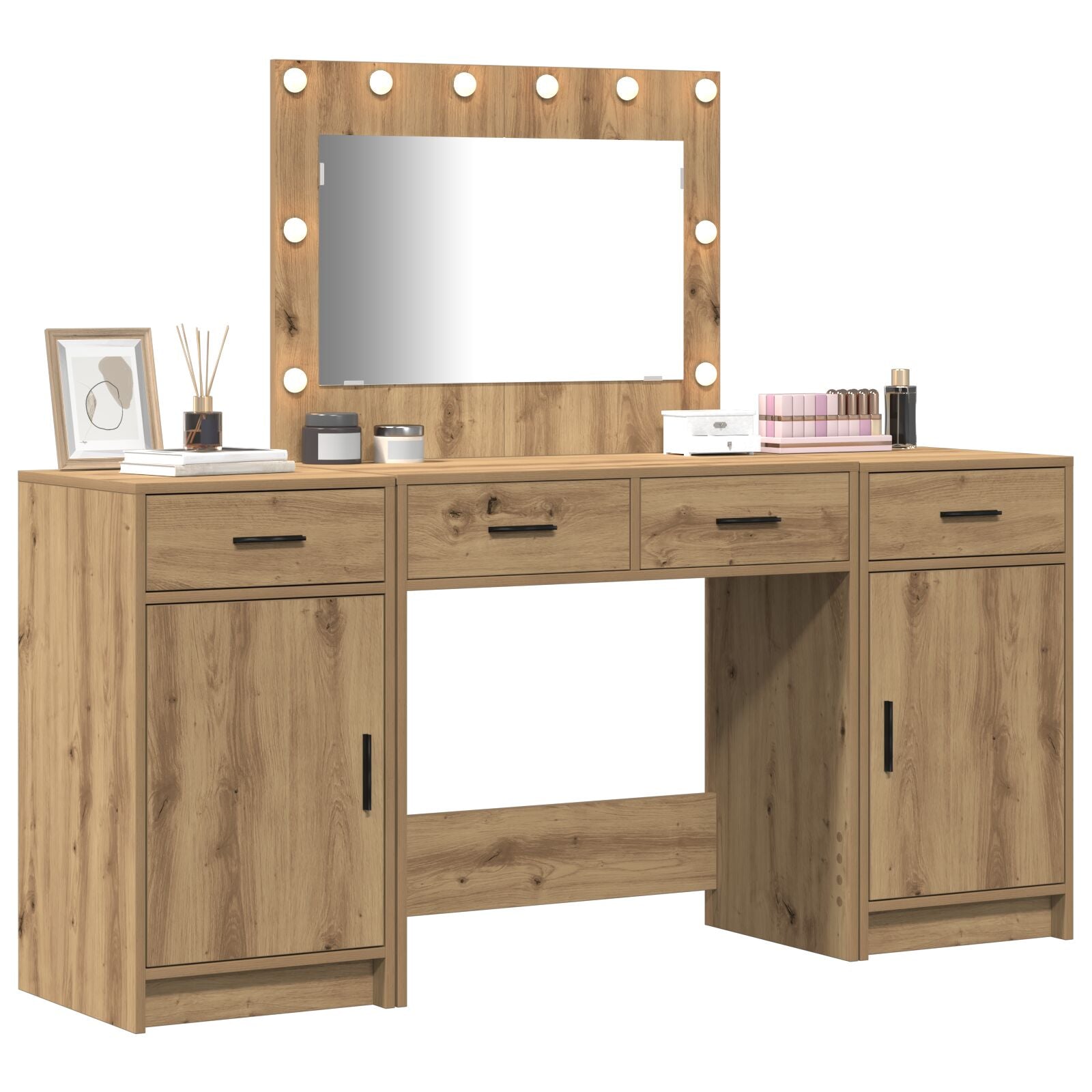 3-Delige Kaptafelset Met Led Artisan Eiken Bewerkt Hout