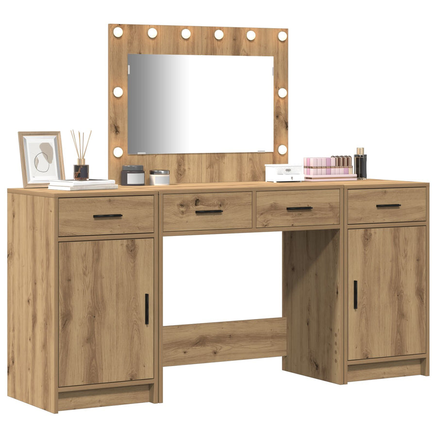 3-Delige Kaptafelset Met Led Artisan Eiken Bewerkt Hout