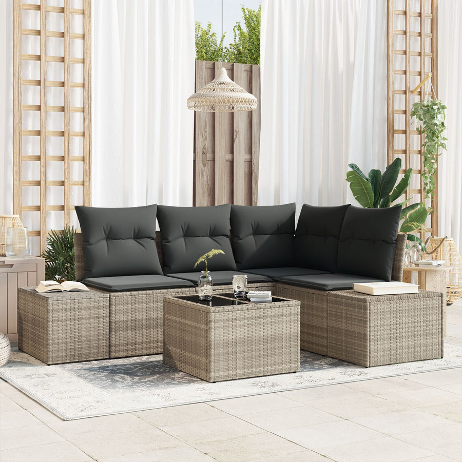5-Delig Tuinbankstel Met Kussens Grijs Poly Rattan Lichtgrijs met tafel
