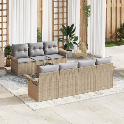8-Delige Tuinbankset Met Kussens Beige Poly Rattan Acacia