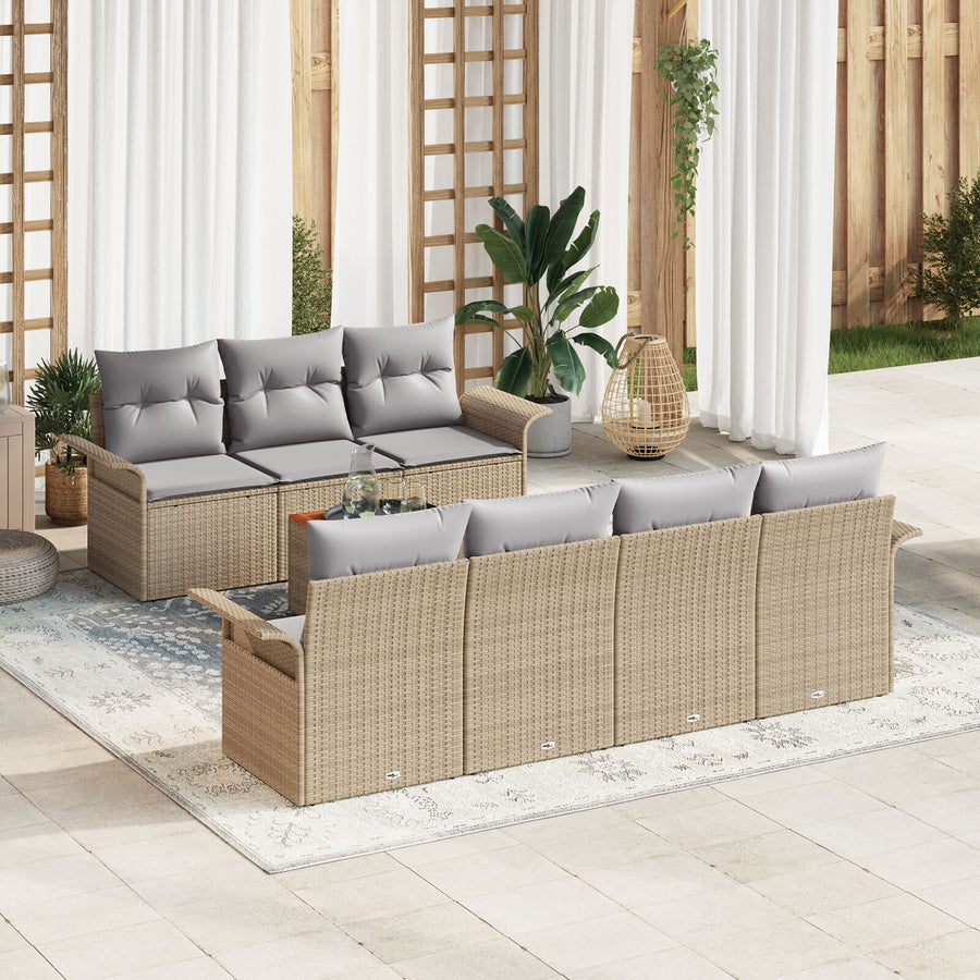 8-Delige Tuinbankset Met Kussens Beige Poly Rattan Acacia
