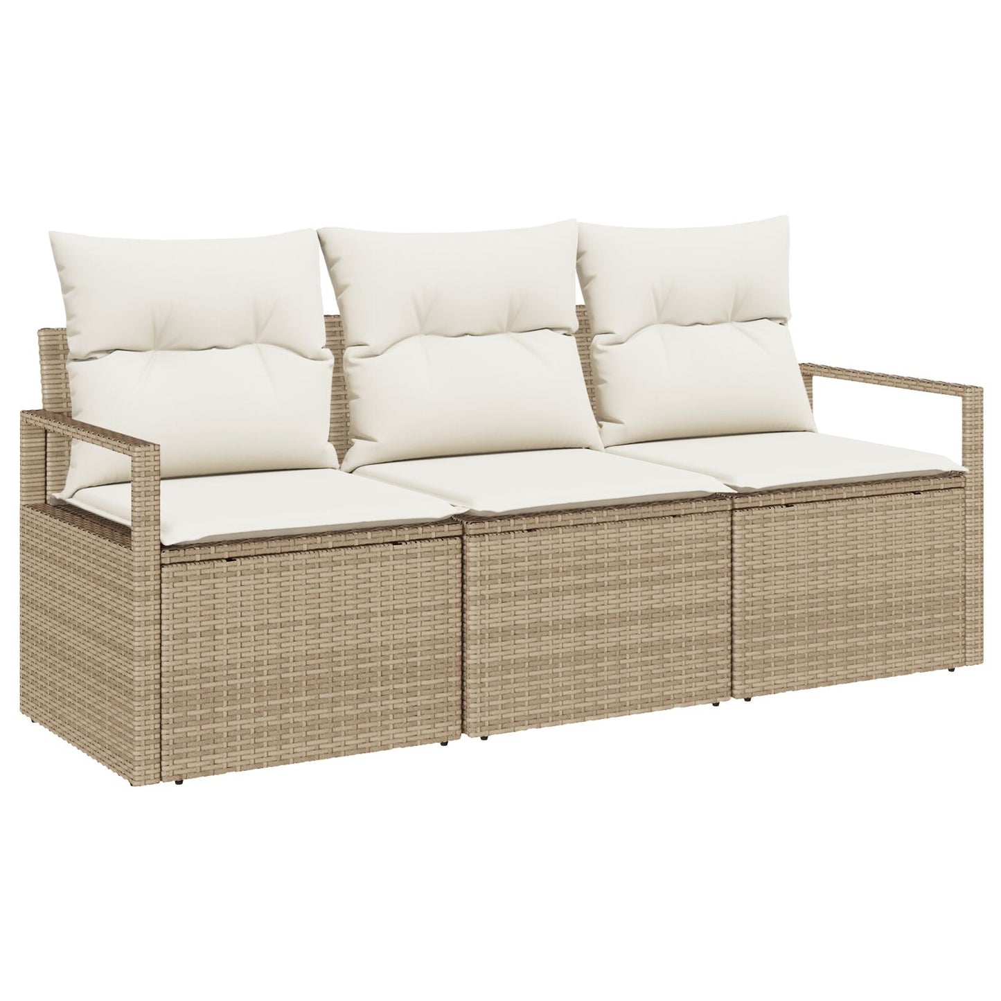 3-Delige Tuinsofa Set Met Kussens Beige Poly Riet, 2-Zits Tuinsofa Met Opbergruimte & Kussens Beige Poly Riet Gegalvaniseerd Staal