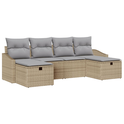 6-Delig Tuinbankstel Met Kussens Beige Poly Riet Wit