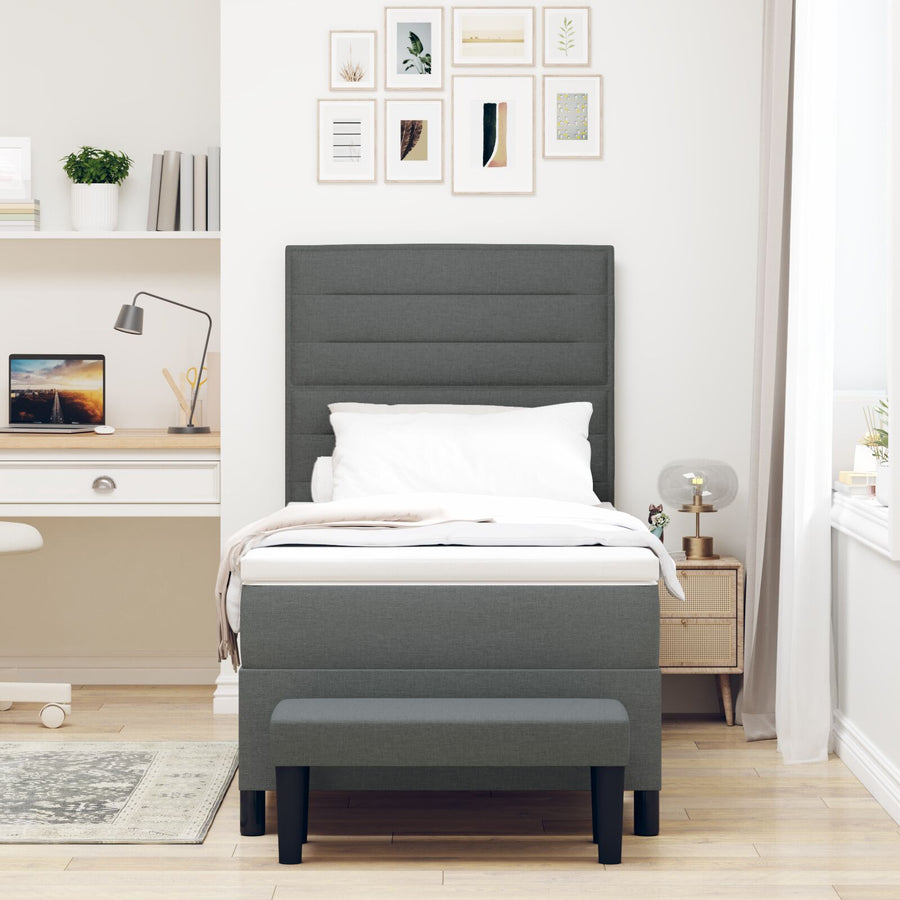 Boxspringbed Met Matras & Bank Stof Donkergrijs 100 x 200 cm Lijnen ontwerp