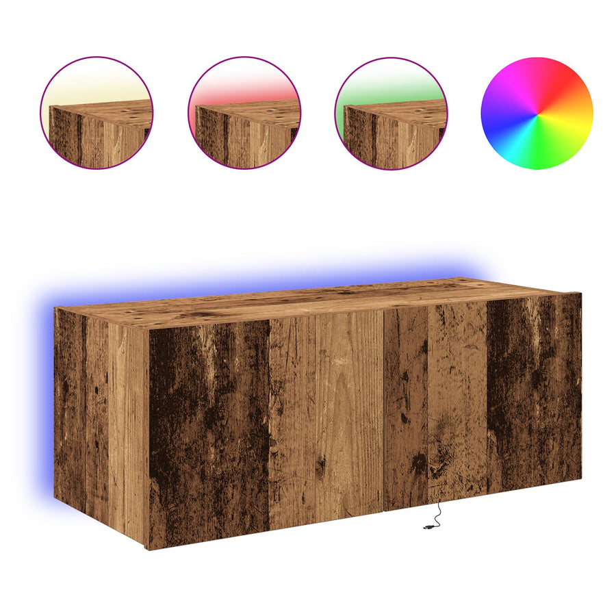 Tv Wandkast Met Led Verlichting Oud Hout 80X35X31 Cm