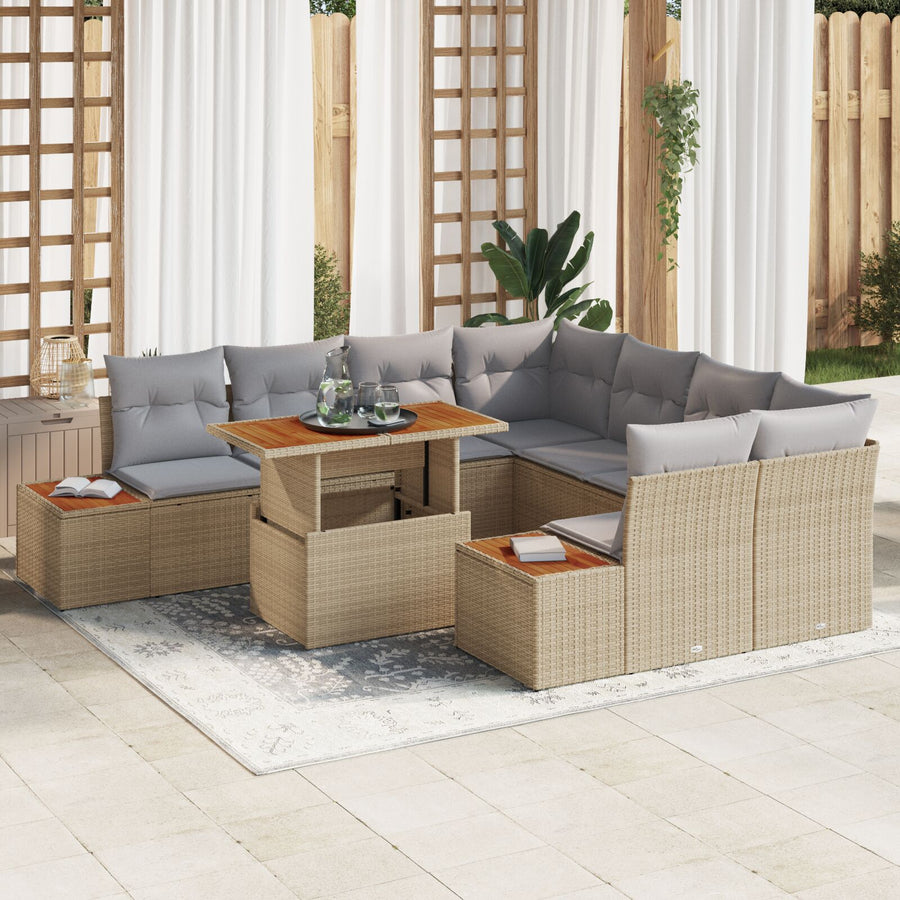 Tuinsalonset Set Van 9 Beige En Grijs Poly Rattan, Polyester
