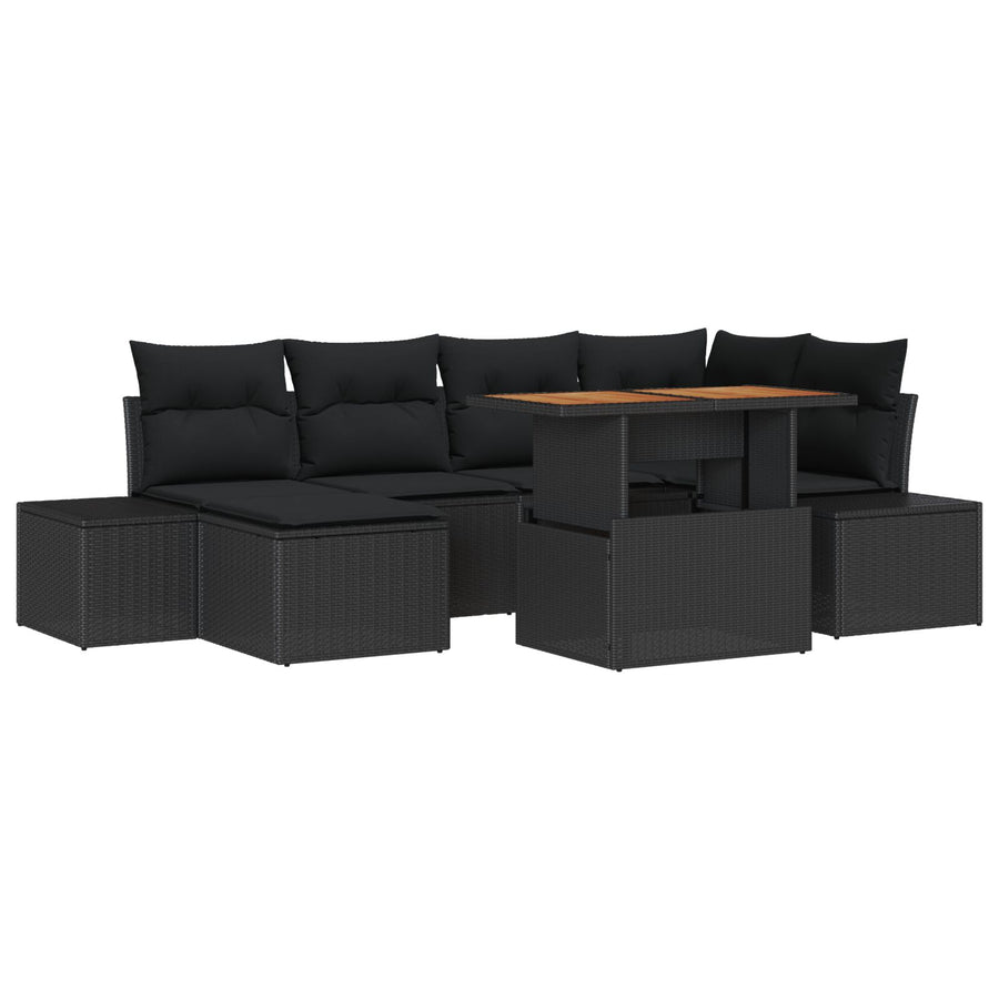 7-Delige Tuin Sofa Set Met Kussens Zwart Poly Rattan