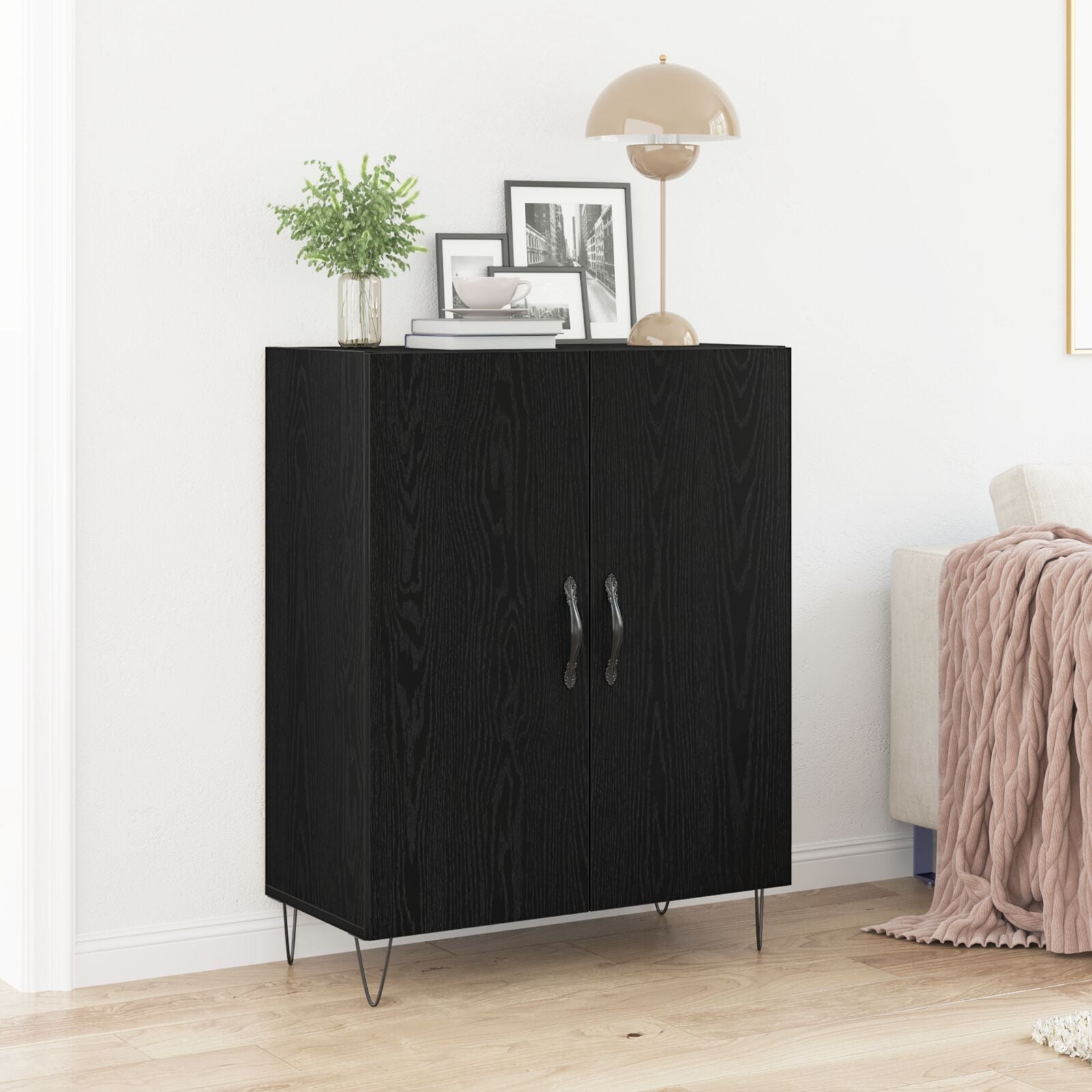 Sideboard Zwart Eiken 69,5X34X90 Cm Bewerkt Hout
