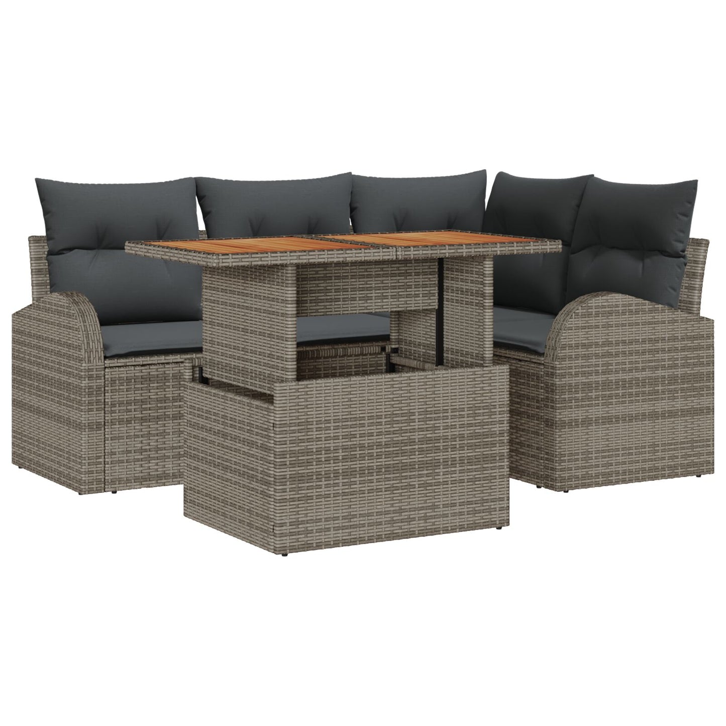 Tuin Sofa Set 5-Delig Grijs Poly Rattan, Staal, Stof Hoekbank