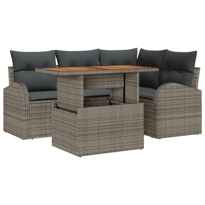 Tuin Sofa Set 5-Delig Grijs Poly Rattan, Staal, Stof Hoekbank