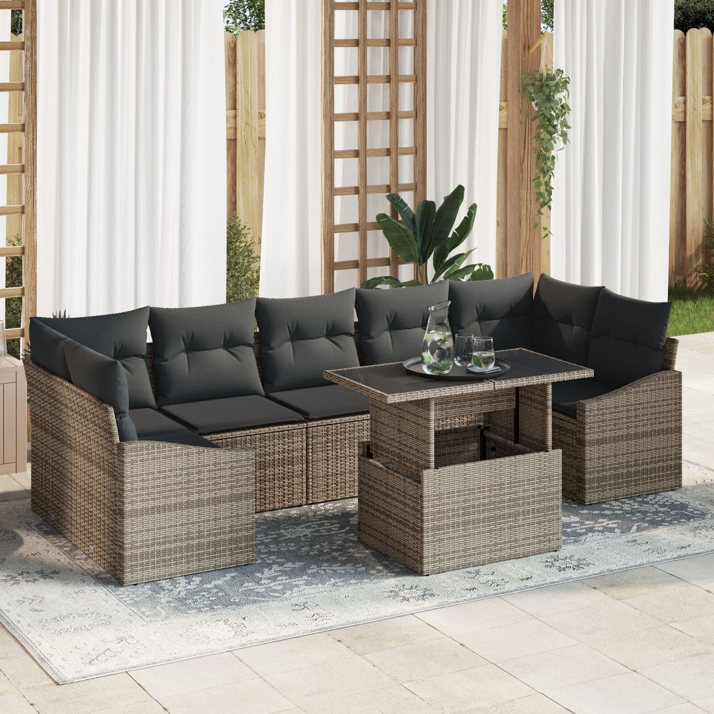8-Delige Tuin Sofa Set Met Kussens Grijs Poly Rattan