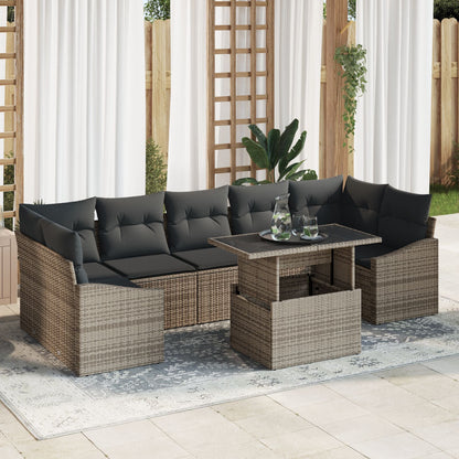 8-Delige Tuin Sofa Set Met Kussens Grijs Poly Rattan