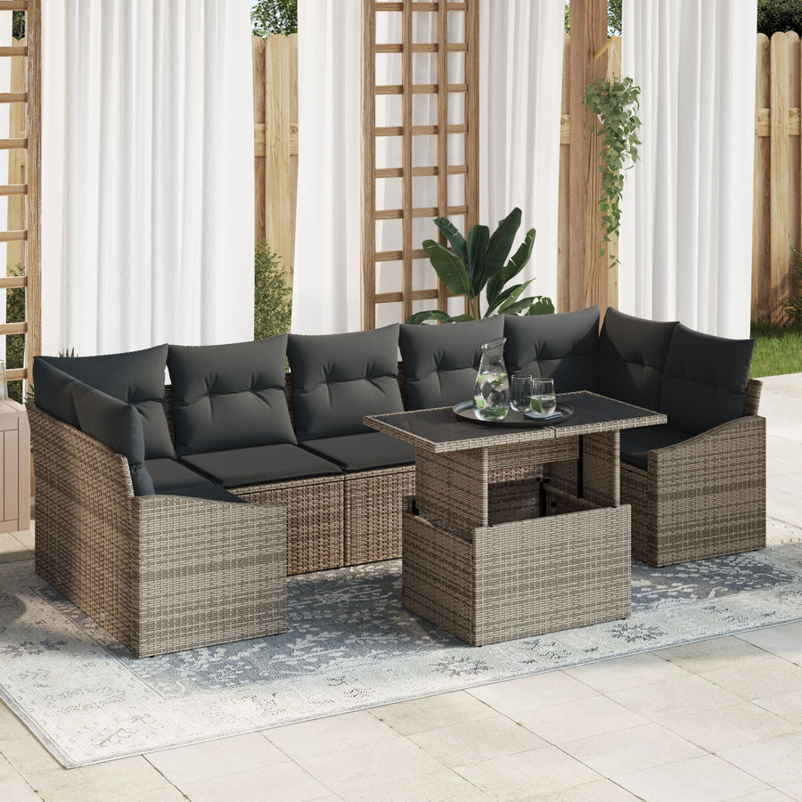 8-Delige Tuin Sofa Set Met Kussens Grijs Poly Rattan