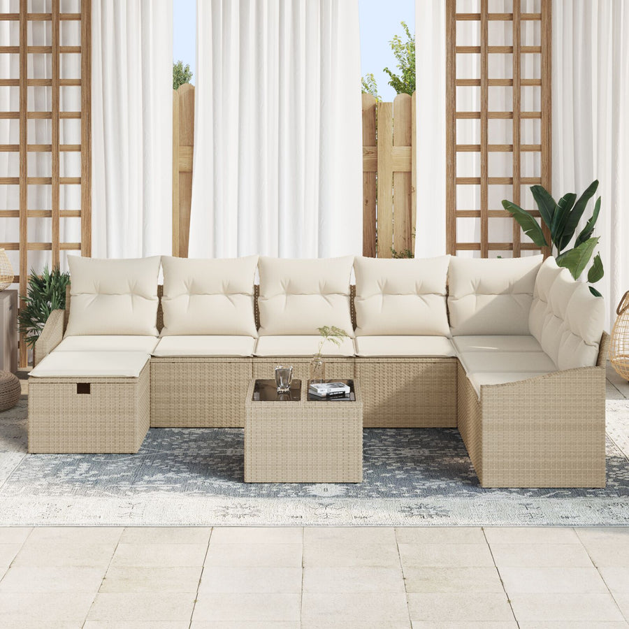 9-Delige Tuin Sofa Set Met Kussens Beige Poly Rattan
