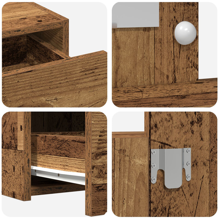 Wandkaptafel -Verlichting 100 x 40 x 70 cm Oud Hout met LED