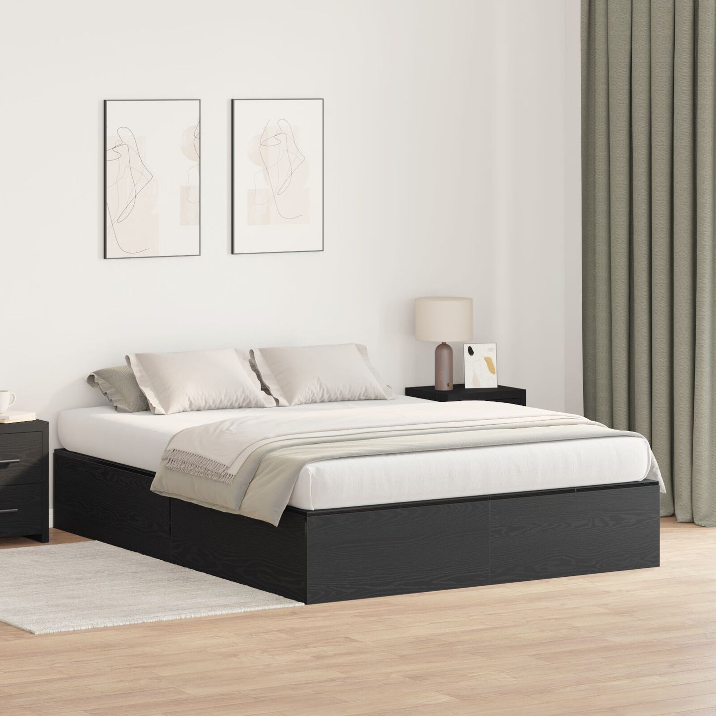 Opbergbedframe Zwart Eiken 150 x 200 cm