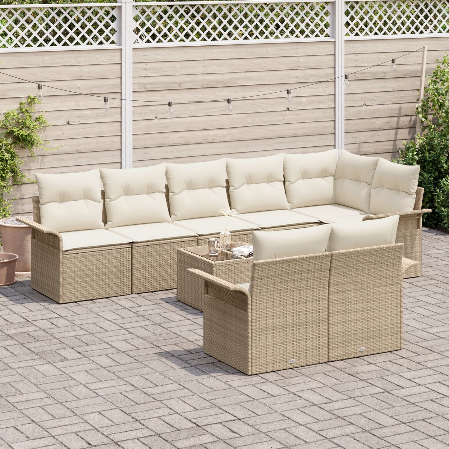 9-Delige Tuin Sofa Set Met Kussens Bruin Poly Rattan Beige en crème met tafel