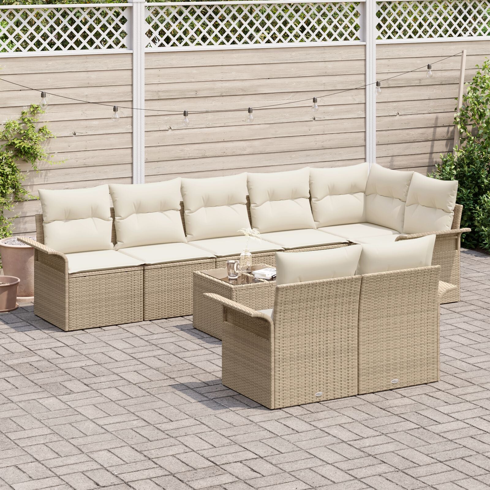 9-Delige Tuin Sofa Set Met Kussens Bruin Poly Rattan Beige en crème met tafel