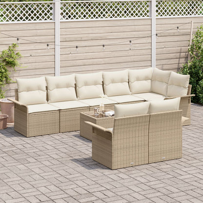 9-Delige Tuin Sofa Set Met Kussens Bruin Poly Rattan Beige en crème met tafel