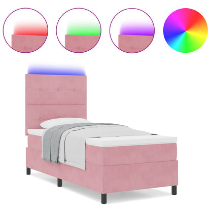 Boxspringbed Met Matras & Led Roze 100X200 Cm Fluweel Blauw