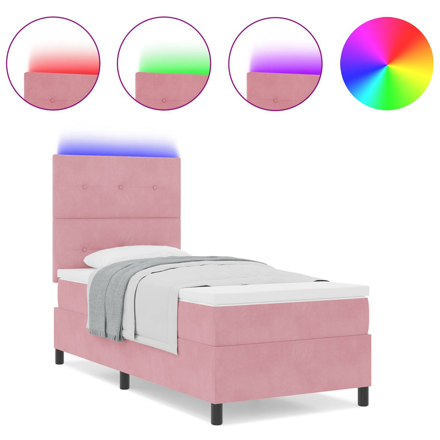 Boxspringbed Met Matras & Led Roze 100X200 Cm Fluweel Blauw