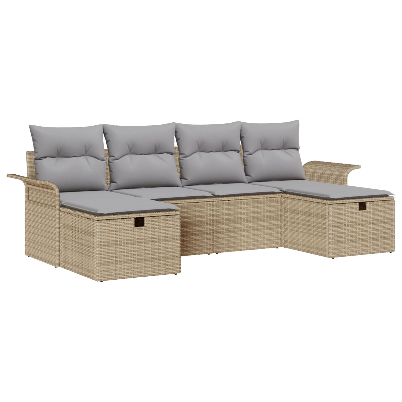 6-Delige Tuin Sofa Set Met Kussens Beige Poly Rattan