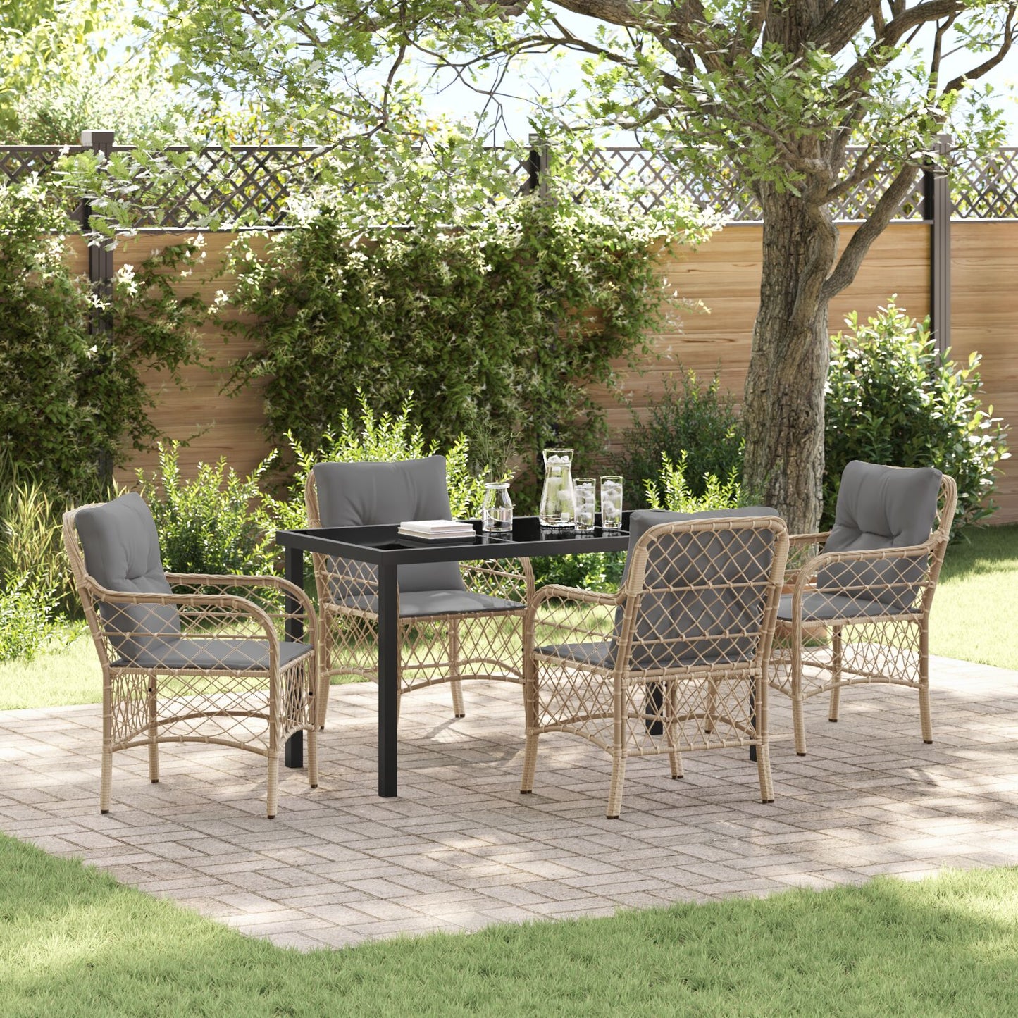 5-Delig Tuin Dining Set Met Kussens Beige Poly Rattan