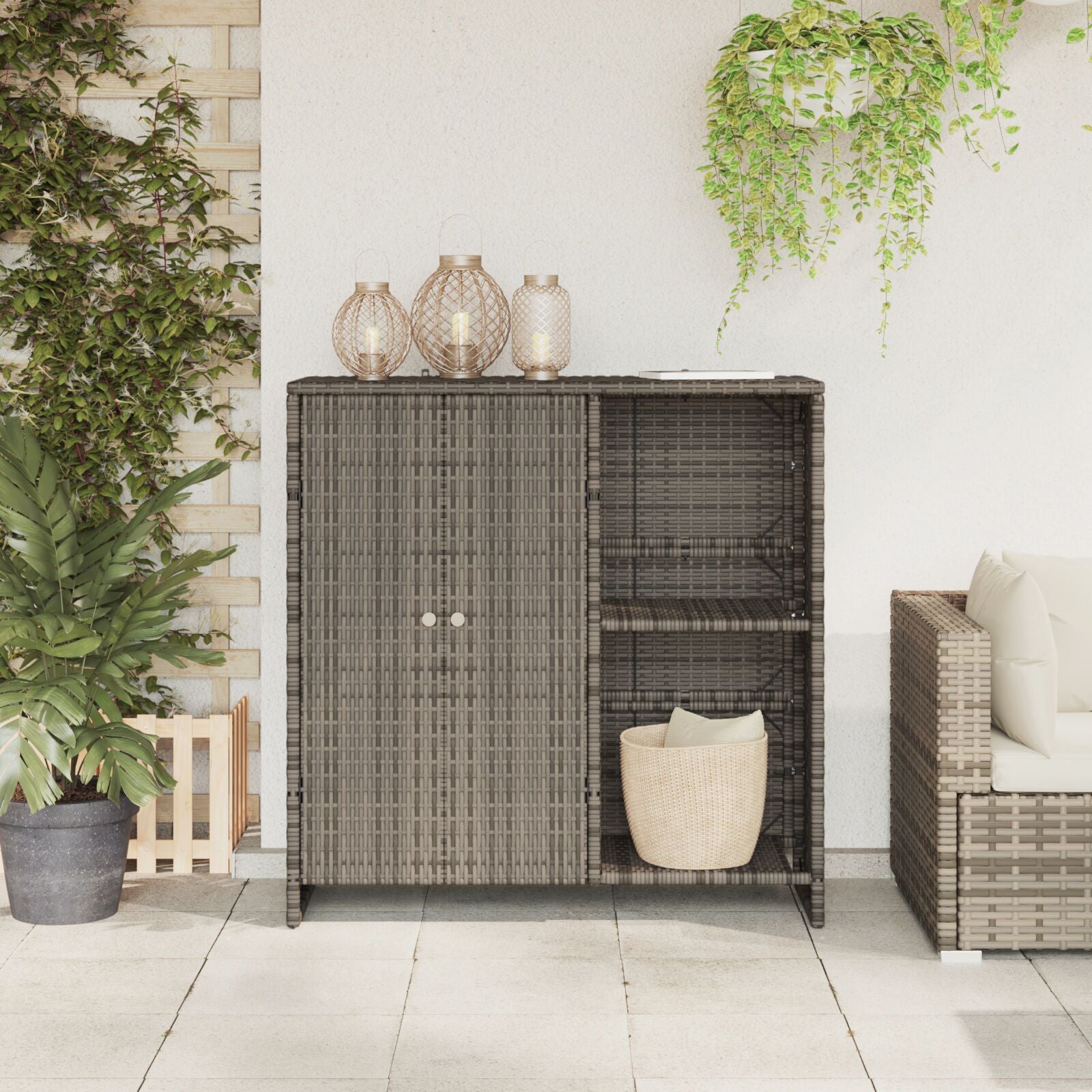 Opbergkast 100X36X102 Cm Rattan Grijs