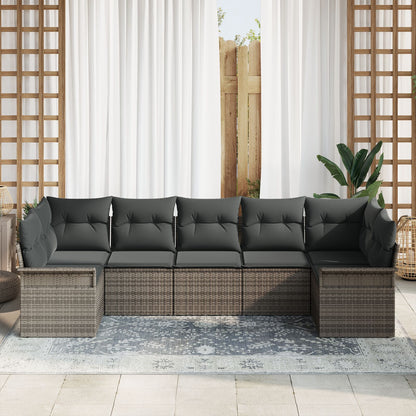 7-Delige Tuinbankset Met Kussens Grijs Poly Rattan