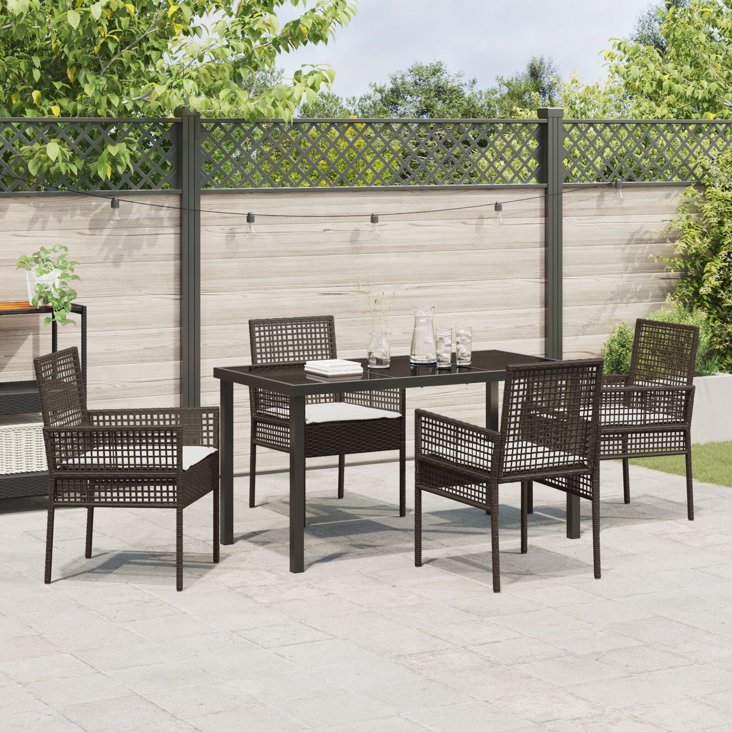 5-Delige Tuin Eetset Met Kussens Bruin Poly Rattan