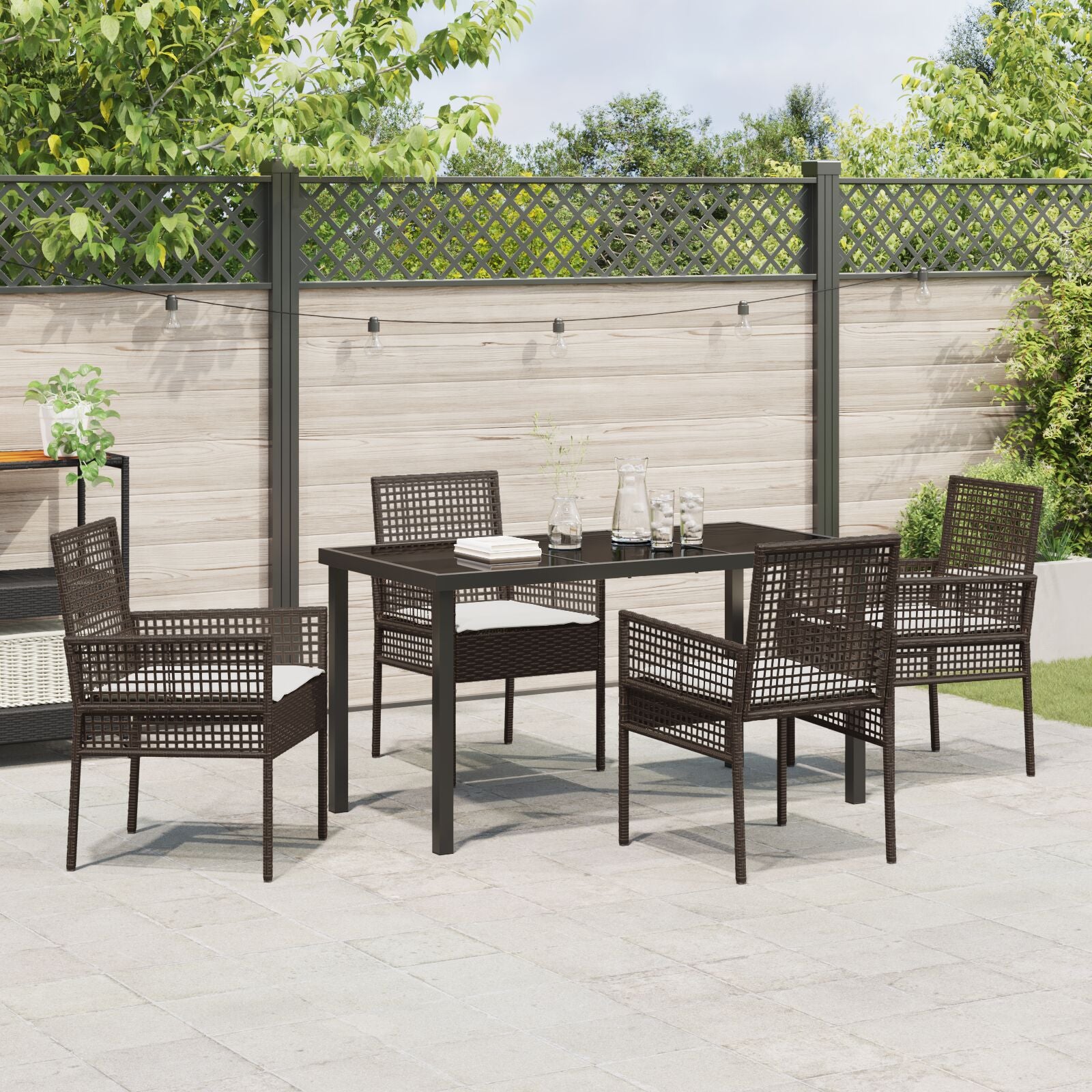 5-Delige Tuin Eetset Met Kussens Bruin Poly Rattan