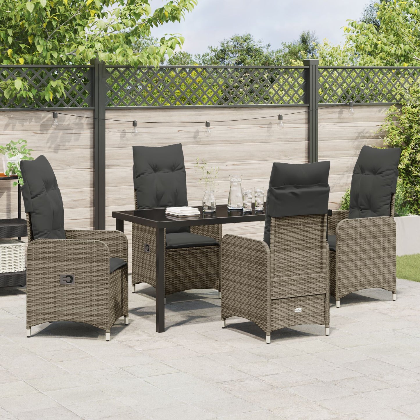 5-Delige Tuin Eetset Met Kussens Grijs Poly Rattan