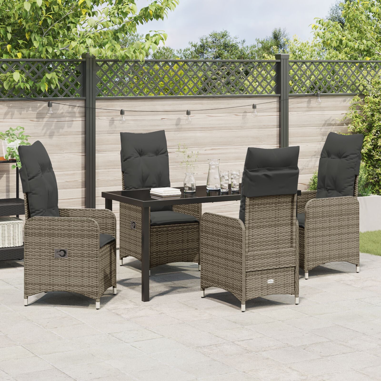 5-Delige Tuin Eetset Met Kussens Grijs Poly Rattan