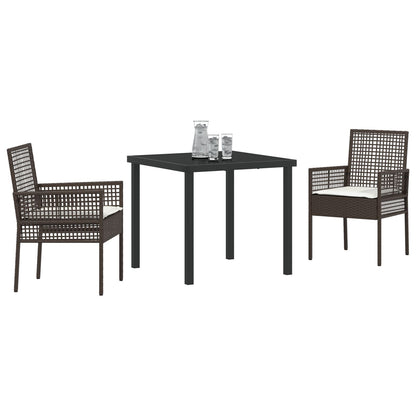 3-Delige Tuindining Set Met Kussens Bruin Poly Rattan