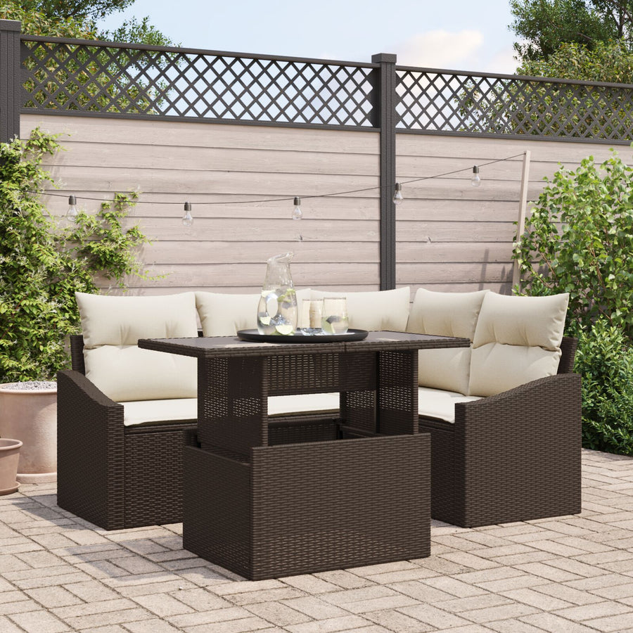 Tuin Sofa Set Set Van 5 Bruin Rattan Tuin Hoek Sofa Rechthoekig