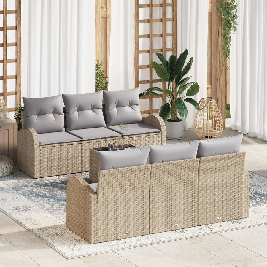 7-Delige Tuin Sofa Set Met Kussens Beige Poly Rattan