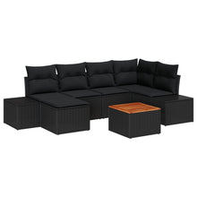 7-Delige Tuinbank Set Met Kussens Zwart Poly Rattan Acacia
