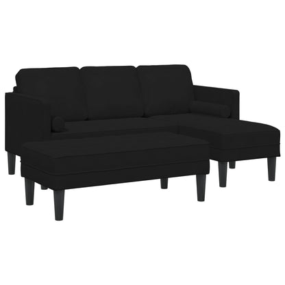 Tuinbank met Kussens L-vormige Zwarte Velvet, vidaXL 3-Zits Bank met Chaise L-vormige Zwart 160 cm Velvet, vidaXL Bank Zwart 113x57x39 cm Velvet